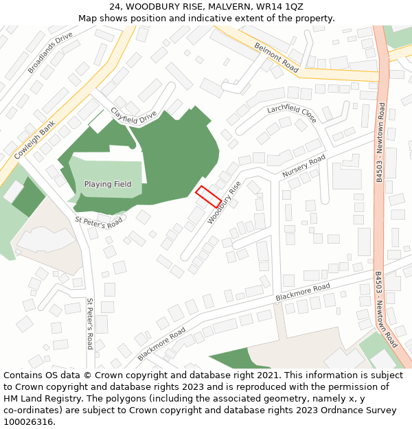 24, WOODBURY RISE, MALVERN, WR14 1QZ: Location map and indicative extent of plot