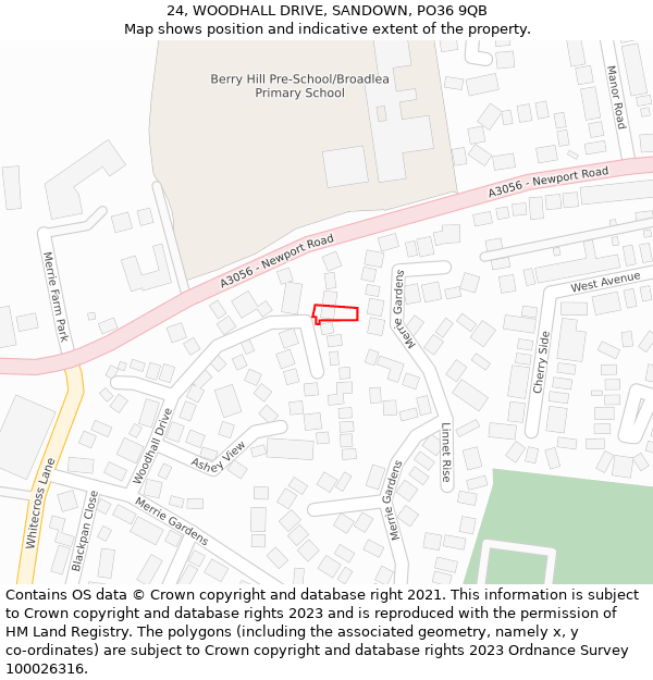 24, WOODHALL DRIVE, SANDOWN, PO36 9QB: Location map and indicative extent of plot