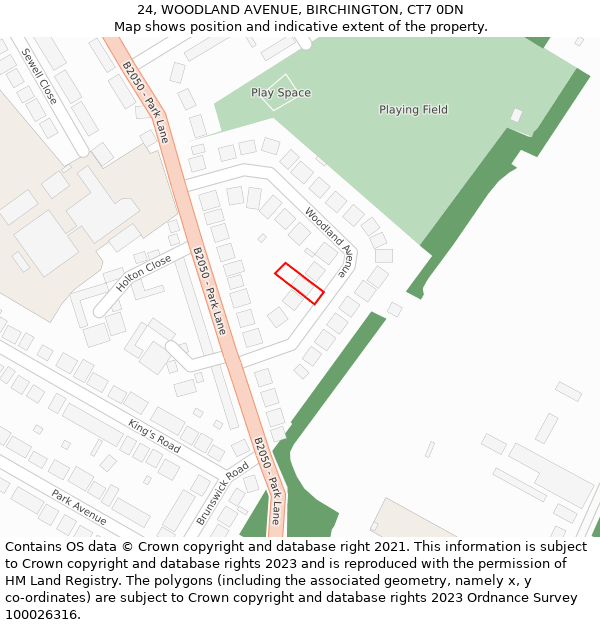 24, WOODLAND AVENUE, BIRCHINGTON, CT7 0DN: Location map and indicative extent of plot