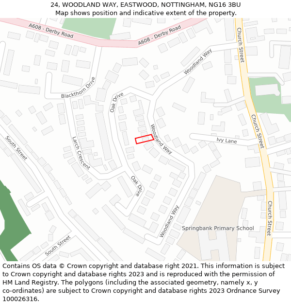 24, WOODLAND WAY, EASTWOOD, NOTTINGHAM, NG16 3BU: Location map and indicative extent of plot