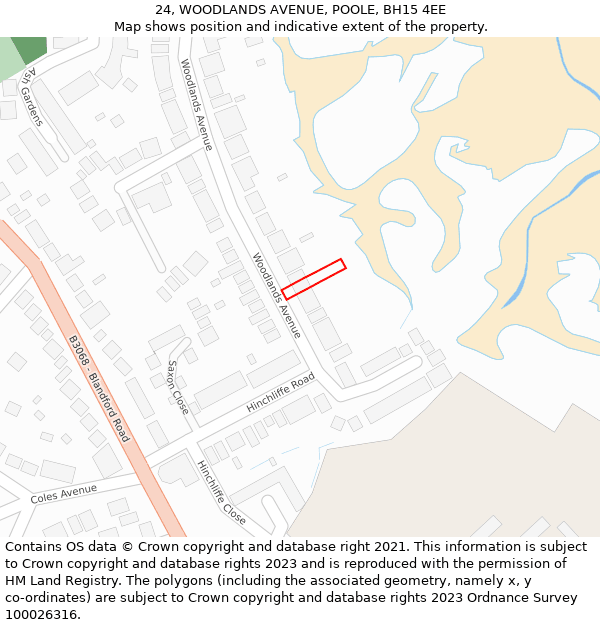 24, WOODLANDS AVENUE, POOLE, BH15 4EE: Location map and indicative extent of plot