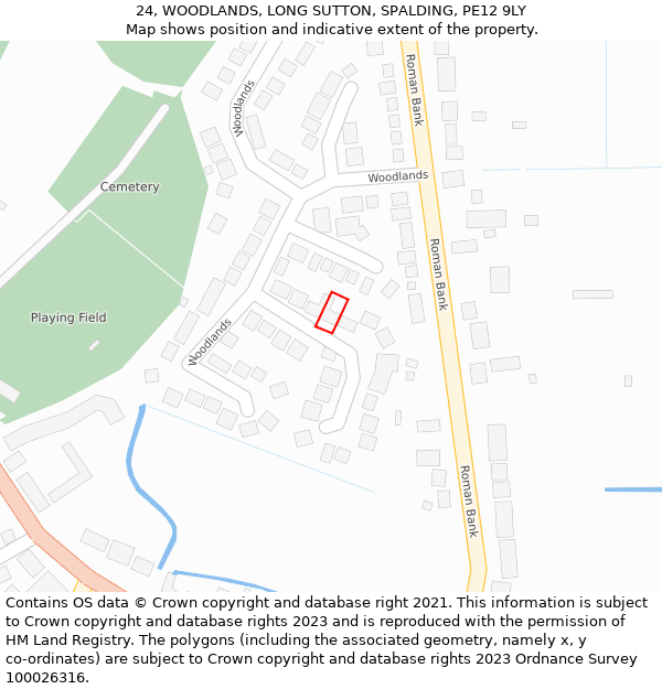 24, WOODLANDS, LONG SUTTON, SPALDING, PE12 9LY: Location map and indicative extent of plot