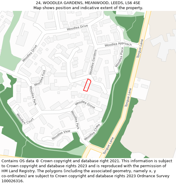 24, WOODLEA GARDENS, MEANWOOD, LEEDS, LS6 4SE: Location map and indicative extent of plot
