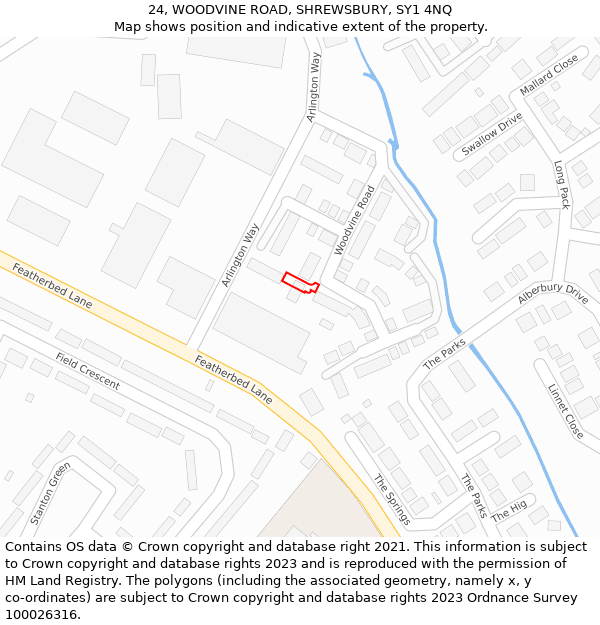 24, WOODVINE ROAD, SHREWSBURY, SY1 4NQ: Location map and indicative extent of plot