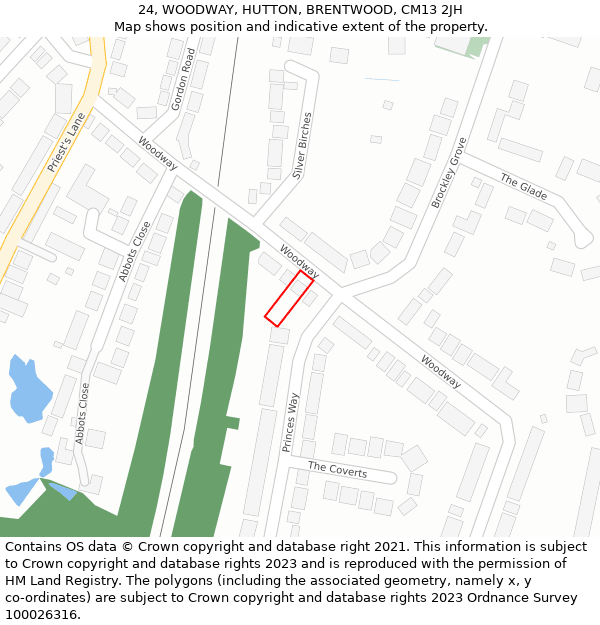 24, WOODWAY, HUTTON, BRENTWOOD, CM13 2JH: Location map and indicative extent of plot