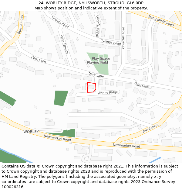 24, WORLEY RIDGE, NAILSWORTH, STROUD, GL6 0DP: Location map and indicative extent of plot