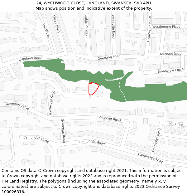 24, WYCHWOOD CLOSE, LANGLAND, SWANSEA, SA3 4PH: Location map and indicative extent of plot