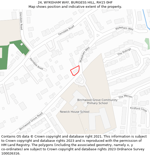 24, WYKEHAM WAY, BURGESS HILL, RH15 0HF: Location map and indicative extent of plot