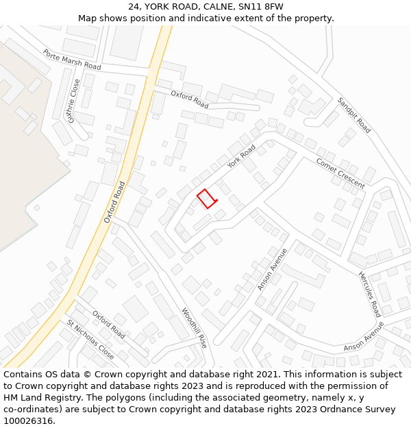 24, YORK ROAD, CALNE, SN11 8FW: Location map and indicative extent of plot