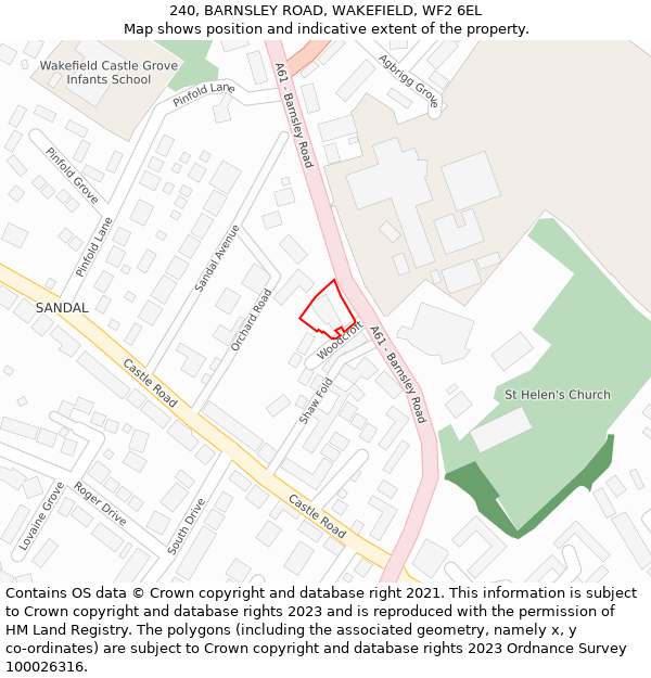 240, BARNSLEY ROAD, WAKEFIELD, WF2 6EL: Location map and indicative extent of plot