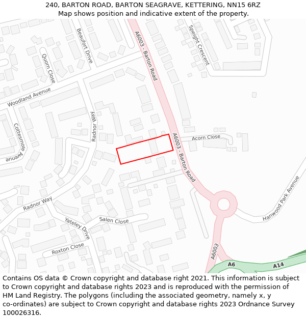 240, BARTON ROAD, BARTON SEAGRAVE, KETTERING, NN15 6RZ: Location map and indicative extent of plot