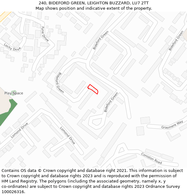 240, BIDEFORD GREEN, LEIGHTON BUZZARD, LU7 2TT: Location map and indicative extent of plot