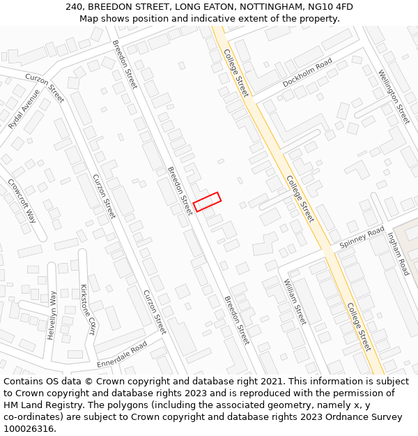 240, BREEDON STREET, LONG EATON, NOTTINGHAM, NG10 4FD: Location map and indicative extent of plot