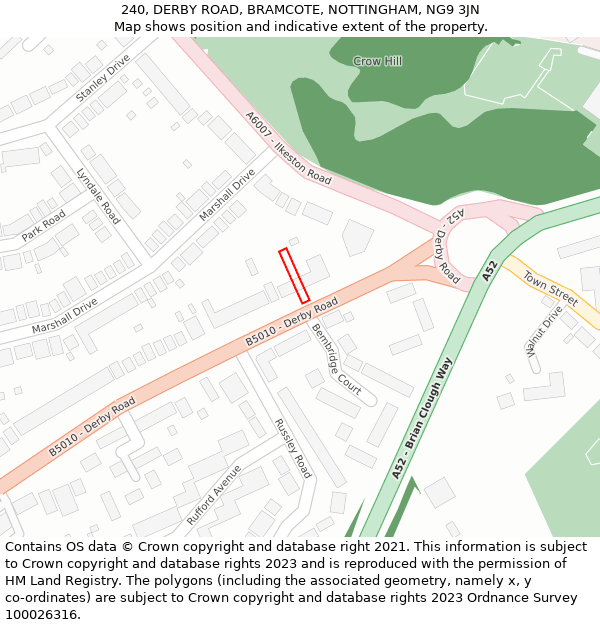 240, DERBY ROAD, BRAMCOTE, NOTTINGHAM, NG9 3JN: Location map and indicative extent of plot