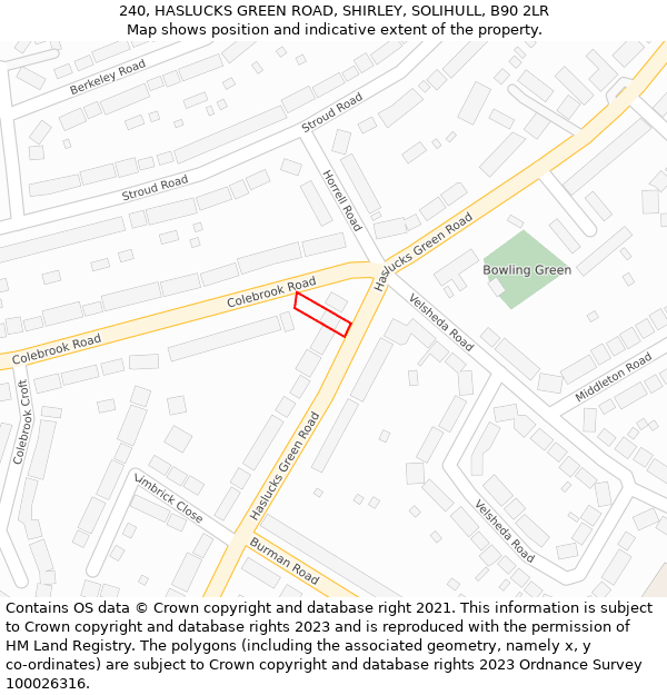 240, HASLUCKS GREEN ROAD, SHIRLEY, SOLIHULL, B90 2LR: Location map and indicative extent of plot