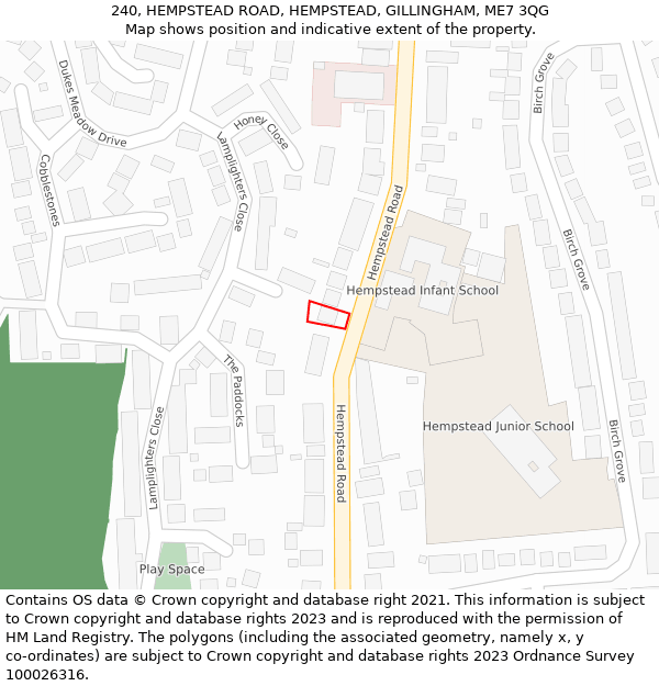 240, HEMPSTEAD ROAD, HEMPSTEAD, GILLINGHAM, ME7 3QG: Location map and indicative extent of plot