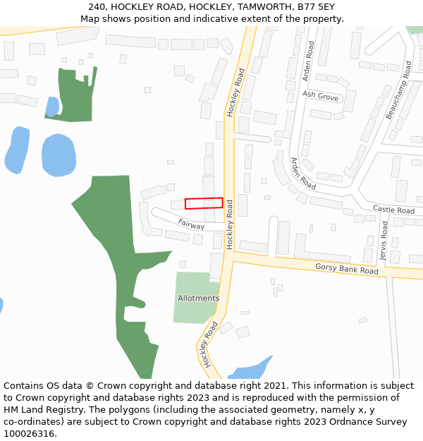 240, HOCKLEY ROAD, HOCKLEY, TAMWORTH, B77 5EY: Location map and indicative extent of plot