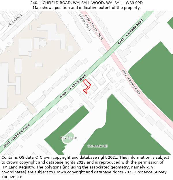 240, LICHFIELD ROAD, WALSALL WOOD, WALSALL, WS9 9PD: Location map and indicative extent of plot