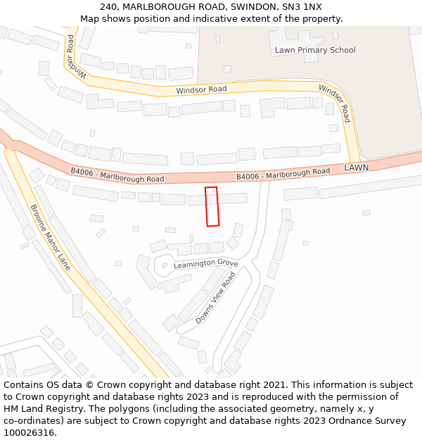 240, MARLBOROUGH ROAD, SWINDON, SN3 1NX: Location map and indicative extent of plot