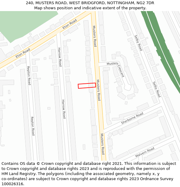 240, MUSTERS ROAD, WEST BRIDGFORD, NOTTINGHAM, NG2 7DR: Location map and indicative extent of plot