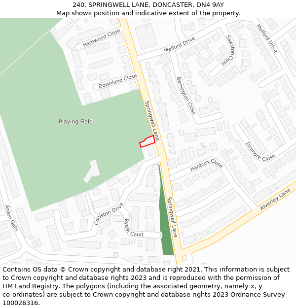 240, SPRINGWELL LANE, DONCASTER, DN4 9AY: Location map and indicative extent of plot