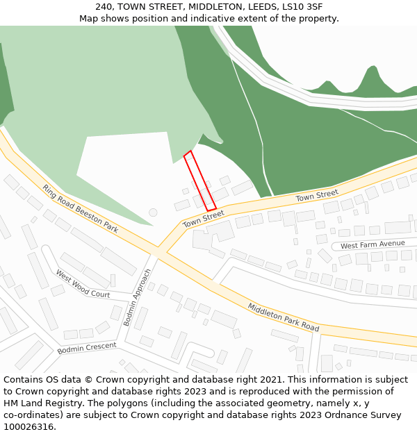240, TOWN STREET, MIDDLETON, LEEDS, LS10 3SF: Location map and indicative extent of plot