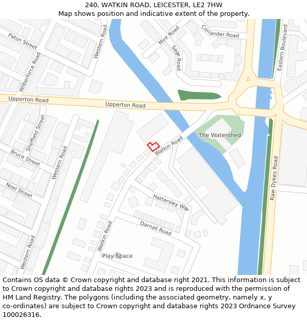 240, WATKIN ROAD, LEICESTER, LE2 7HW: Location map and indicative extent of plot