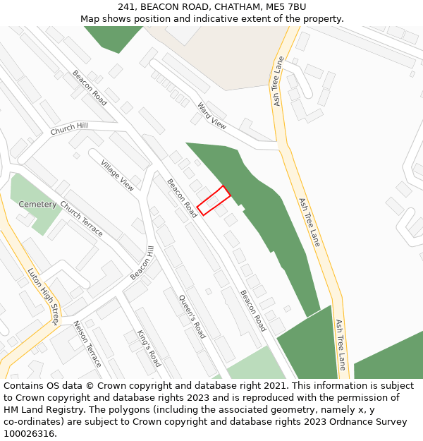 241, BEACON ROAD, CHATHAM, ME5 7BU: Location map and indicative extent of plot