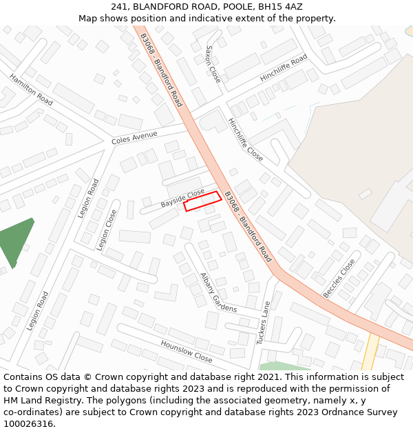 241, BLANDFORD ROAD, POOLE, BH15 4AZ: Location map and indicative extent of plot