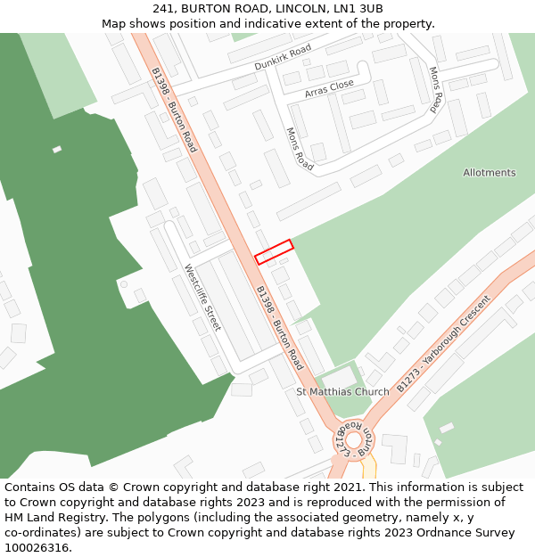 241, BURTON ROAD, LINCOLN, LN1 3UB: Location map and indicative extent of plot