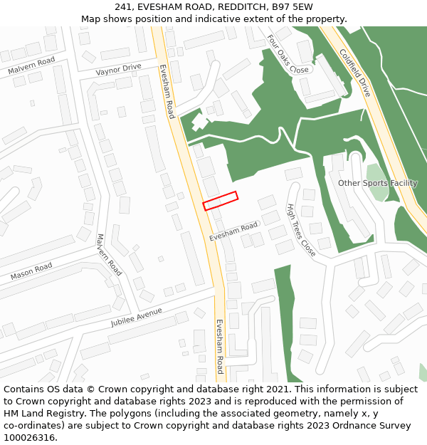 241, EVESHAM ROAD, REDDITCH, B97 5EW: Location map and indicative extent of plot