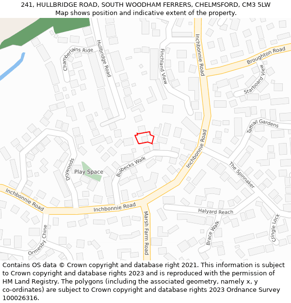 241, HULLBRIDGE ROAD, SOUTH WOODHAM FERRERS, CHELMSFORD, CM3 5LW: Location map and indicative extent of plot