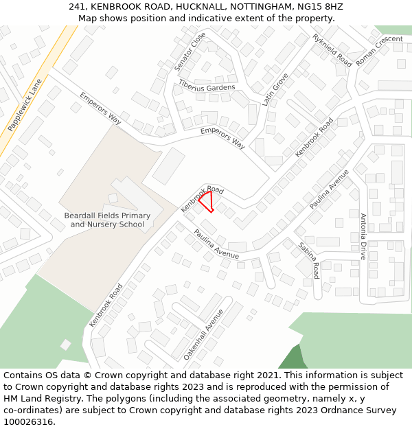 241, KENBROOK ROAD, HUCKNALL, NOTTINGHAM, NG15 8HZ: Location map and indicative extent of plot