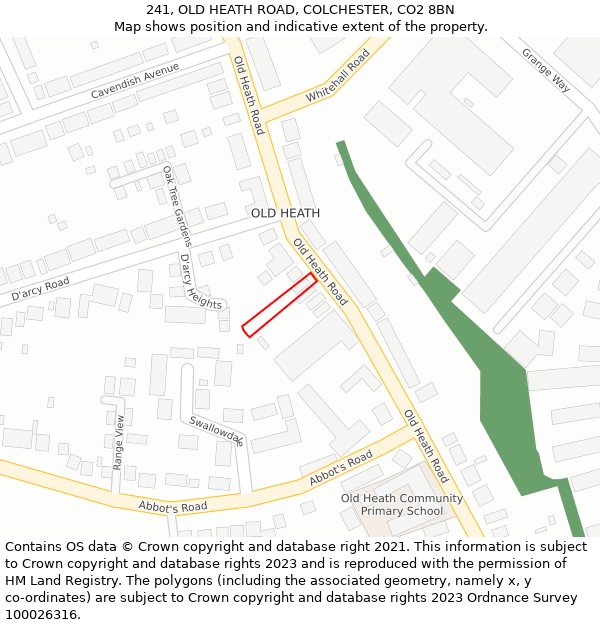 241, OLD HEATH ROAD, COLCHESTER, CO2 8BN: Location map and indicative extent of plot