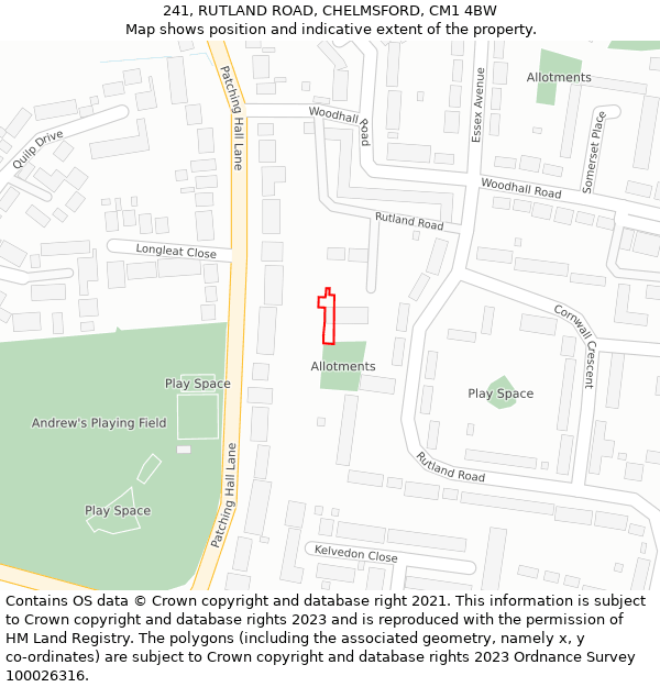 241, RUTLAND ROAD, CHELMSFORD, CM1 4BW: Location map and indicative extent of plot