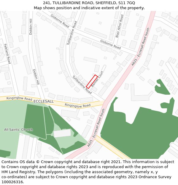 241, TULLIBARDINE ROAD, SHEFFIELD, S11 7GQ: Location map and indicative extent of plot