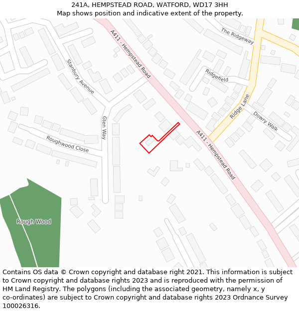 241A, HEMPSTEAD ROAD, WATFORD, WD17 3HH: Location map and indicative extent of plot