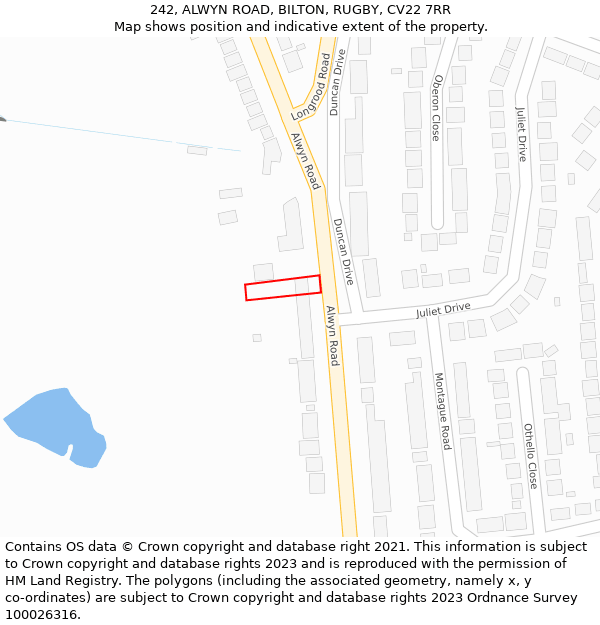 242, ALWYN ROAD, BILTON, RUGBY, CV22 7RR: Location map and indicative extent of plot