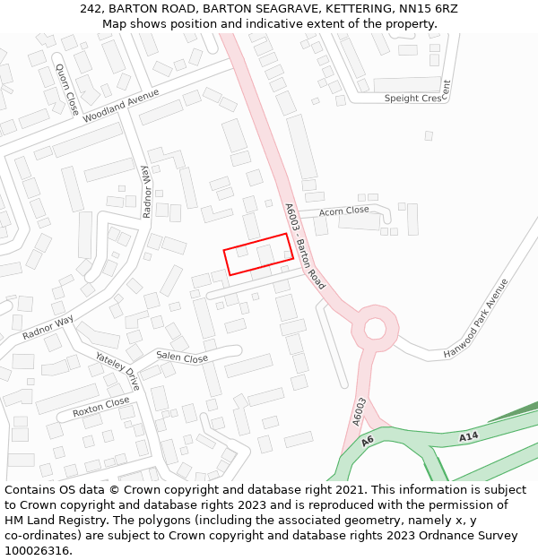 242, BARTON ROAD, BARTON SEAGRAVE, KETTERING, NN15 6RZ: Location map and indicative extent of plot