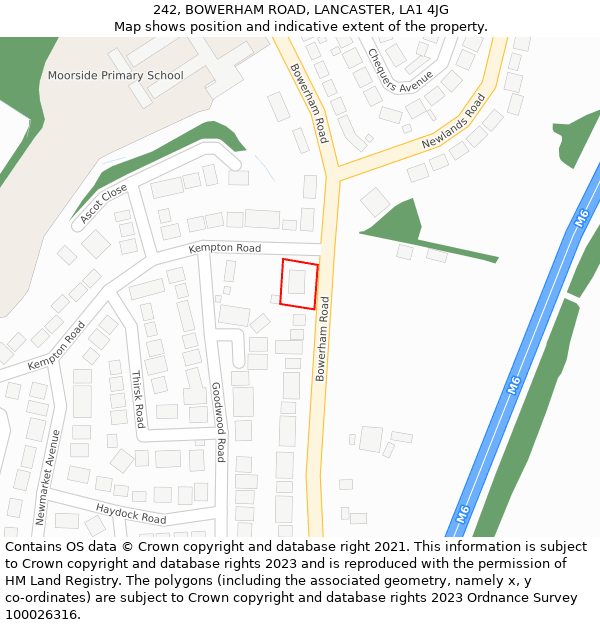 242, BOWERHAM ROAD, LANCASTER, LA1 4JG: Location map and indicative extent of plot