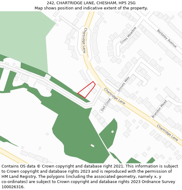 242, CHARTRIDGE LANE, CHESHAM, HP5 2SG: Location map and indicative extent of plot