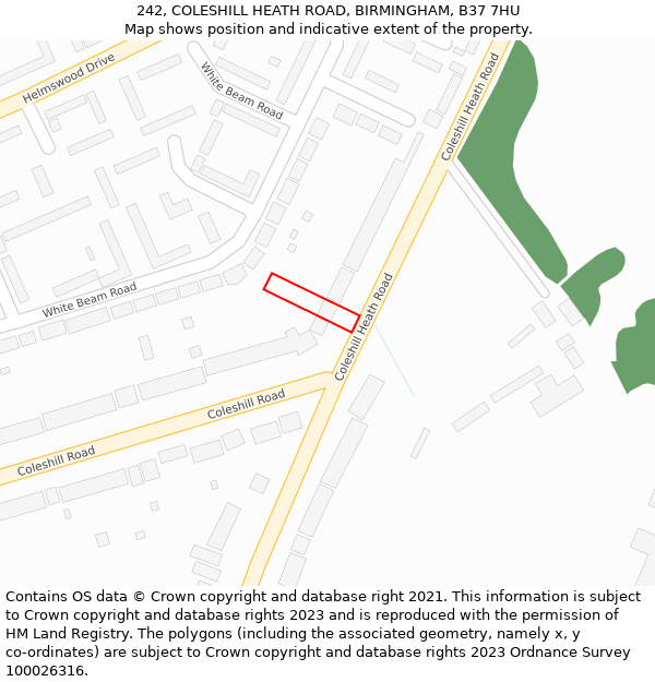 242, COLESHILL HEATH ROAD, BIRMINGHAM, B37 7HU: Location map and indicative extent of plot