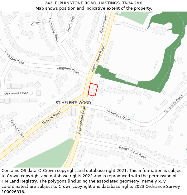 242, ELPHINSTONE ROAD, HASTINGS, TN34 2AX: Location map and indicative extent of plot