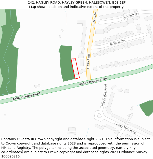 242, HAGLEY ROAD, HAYLEY GREEN, HALESOWEN, B63 1EF: Location map and indicative extent of plot