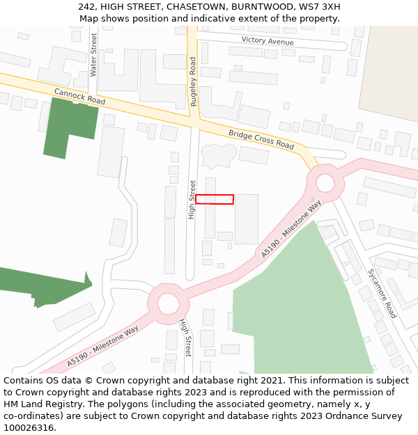 242, HIGH STREET, CHASETOWN, BURNTWOOD, WS7 3XH: Location map and indicative extent of plot