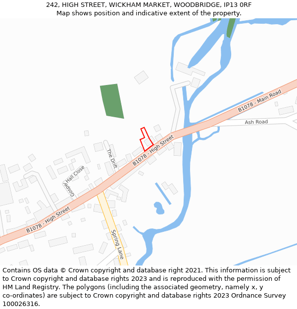 242, HIGH STREET, WICKHAM MARKET, WOODBRIDGE, IP13 0RF: Location map and indicative extent of plot