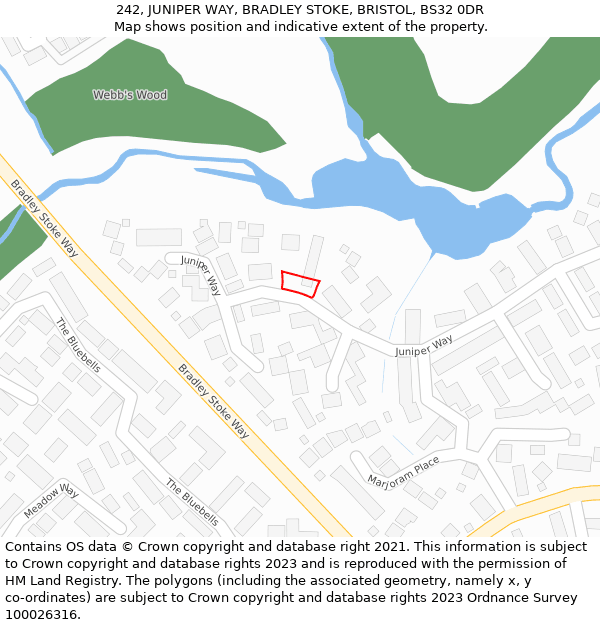 242, JUNIPER WAY, BRADLEY STOKE, BRISTOL, BS32 0DR: Location map and indicative extent of plot