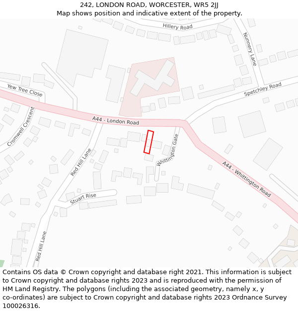 242, LONDON ROAD, WORCESTER, WR5 2JJ: Location map and indicative extent of plot