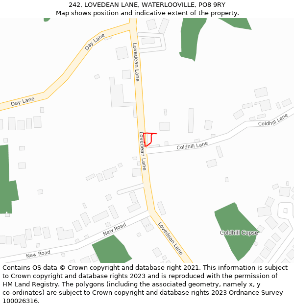 242, LOVEDEAN LANE, WATERLOOVILLE, PO8 9RY: Location map and indicative extent of plot