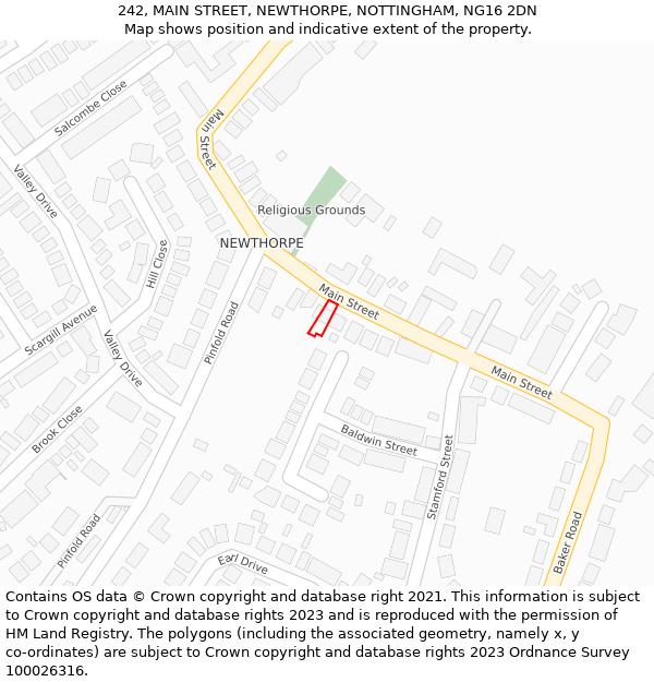 242, MAIN STREET, NEWTHORPE, NOTTINGHAM, NG16 2DN: Location map and indicative extent of plot